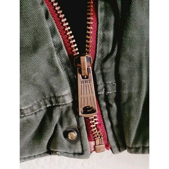 Levi's Military Blanket Lined Jacket Size L Red Buffalo Plaid Liner Olive Green - Picture 6 of 12